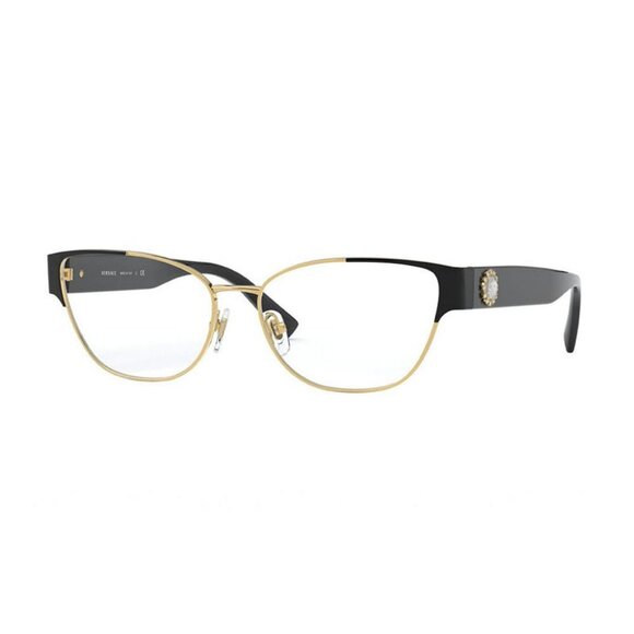 NWT VERSACE EYEGLASSES WOMEN BLACK GOLD OVAL EYEWEAR VERSACE
